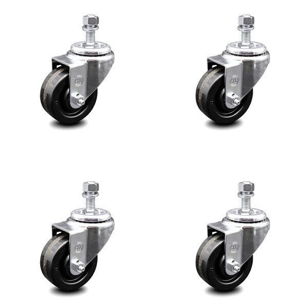 3 Inch Phenolic Wheel Swivel 1/2 Inch Threaded Stem Caster Set